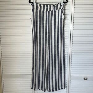 Indero EUC pull on linen and viscose blue stripe palazzo high waist pants size L